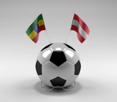 Etiyopya - Avusturya Futbol Bayrakları, Beyaz Arkaplan - 3D Render