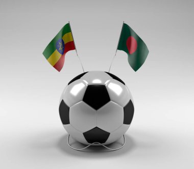 Etiyopya - Bangladeş Futbol Bayrakları, Beyaz Arkaplan - 3D Render