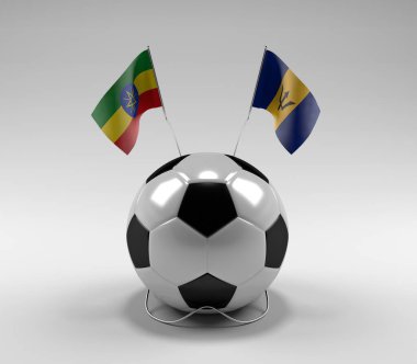 Etiyopya - Barbados Futbol Bayrakları, Beyaz Arkaplan - 3D Render