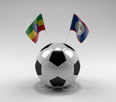 Etiyopya - Belize Futbol Bayrakları, Beyaz Arkaplan - 3B Render