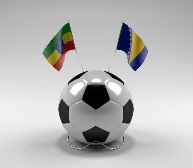 Etiyopya - Bosna-Hersek Futbol Bayrakları, Beyaz Arkaplan - 3D Render