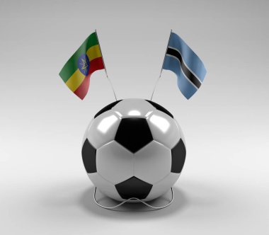 Etiyopya - Botswana Futbol Bayrakları, Beyaz Arkaplan - 3D Render