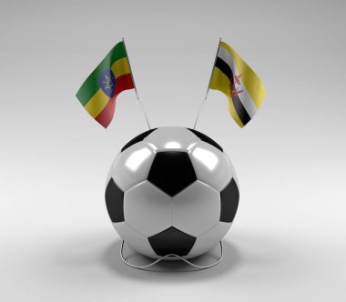 Etiyopya - Brunei Futbol Bayrakları, Beyaz Arkaplan - 3D Render
