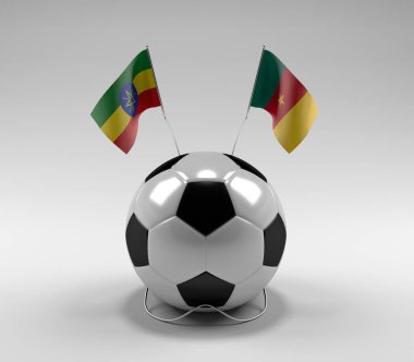 Etiyopya - Kamerun Futbol Bayrakları, Beyaz Arkaplan - 3D Render