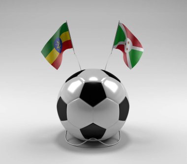 Etiyopya - Burundi Futbol Bayrakları, Beyaz Arkaplan - 3D Render