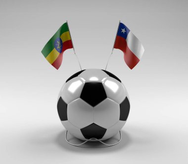 Etiyopya - Şili Futbol Bayrakları, Beyaz Arkaplan - 3B Render