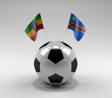 Etiyopya - Kongo Demokratik Cumhuriyeti Futbol Bayrakları, Beyaz Arkaplan - 3D Render