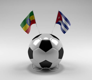 Etiyopya - Küba Futbol Bayrakları, Beyaz Arkaplan - 3D Render