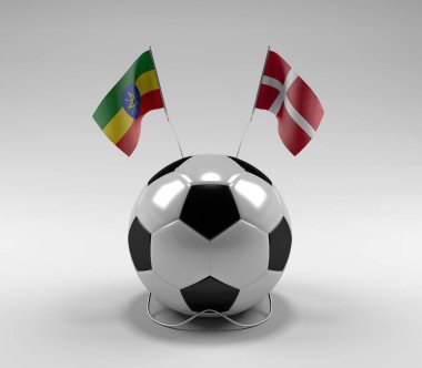 Etiyopya - Danimarka Futbol Bayrakları, Beyaz Arkaplan - 3B Render