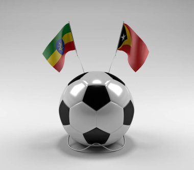Etiyopya - Doğu Timor Futbol Bayrakları, Beyaz Arkaplan - 3D Render