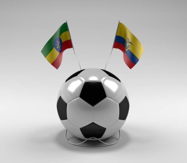 Etiyopya - Ekvador Futbol Bayrakları, Beyaz Arkaplan - 3D Render
