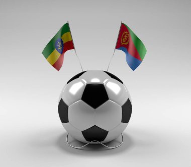 Etiyopya - Eritre Futbol Bayrakları, Beyaz Arkaplan - 3D Render