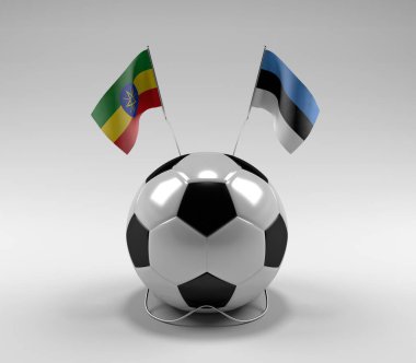 Etiyopya - Estonya Futbol Bayrakları, Beyaz Arkaplan - 3D Render