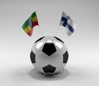 Etiyopya - Finlandiya Futbol Bayrakları, Beyaz Arkaplan - 3D Render