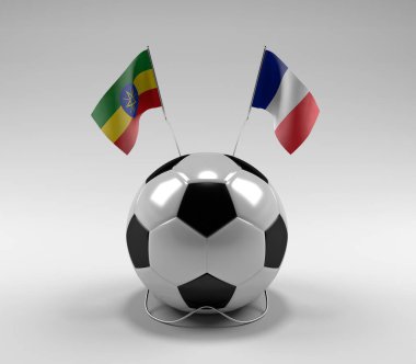 Etiyopya - Fransa Futbol Bayrakları, Beyaz Arkaplan - 3D Render