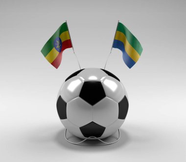 Etiyopya - Gabon Futbol Bayrakları, Beyaz Arkaplan - 3D Render