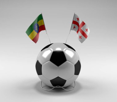 Etiyopya - Gürcistan Futbol Bayrakları, Beyaz Arkaplan - 3D Render