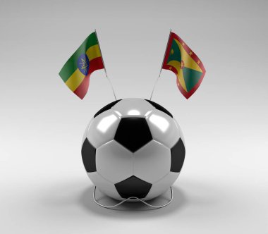 Etiyopya - Grenada Futbol Bayrakları, Beyaz Arkaplan - 3D Render