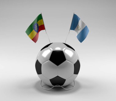 Etiyopya - Guatemala Futbol Bayrakları, Beyaz Arkaplan - 3D Render