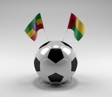 Etiyopya - Gine-Bissau Futbol Bayrakları, Beyaz Arkaplan - 3D Render
