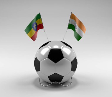 Etiyopya - Hindistan Futbol Bayrakları, Beyaz Arkaplan - 3D Render