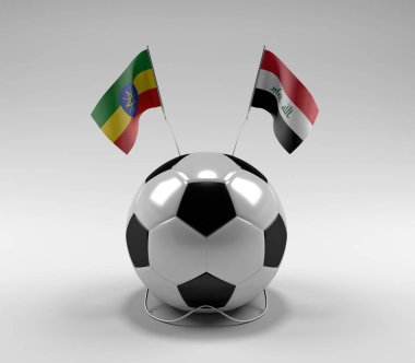 Etiyopya - Irak Futbol Bayrakları, Beyaz Arkaplan - 3D Render