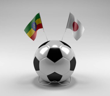 Etiyopya - Japonya Futbol Bayrakları, Beyaz Arkaplan - 3D Render