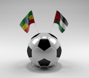 Etiyopya - Ürdün Futbol Bayrakları, Beyaz Arkaplan - 3D Render