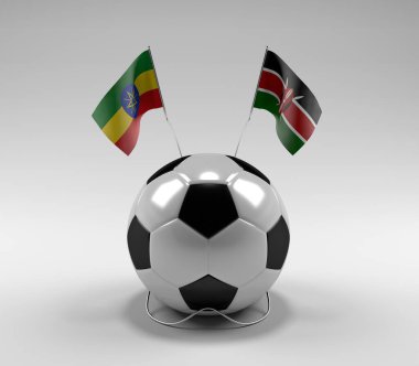Etiyopya - Kenya Futbol Bayrakları, Beyaz Arkaplan - 3D Render