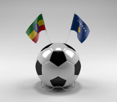 Etiyopya - Kosova Futbol Bayrakları, Beyaz Arkaplan - 3D Hazırlama