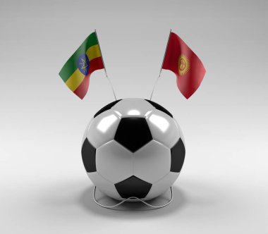 Etiyopya - Kırgızistan Futbol Bayrakları, Beyaz Arkaplan - 3D Render