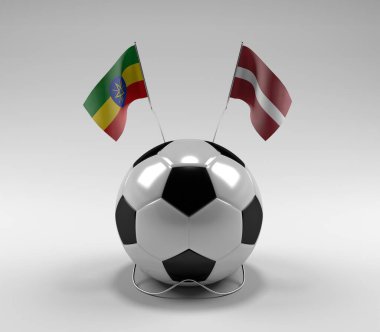 Etiyopya - Letonya Futbol Bayrakları, Beyaz Arkaplan - 3B Render