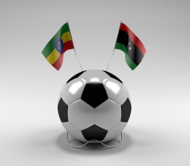 Etiyopya - Libya Futbol Bayrakları, Beyaz Arkaplan - 3D Render