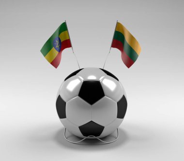 Etiyopya - Litvanya Futbol Bayrakları, Beyaz Arkaplan - 3D Render