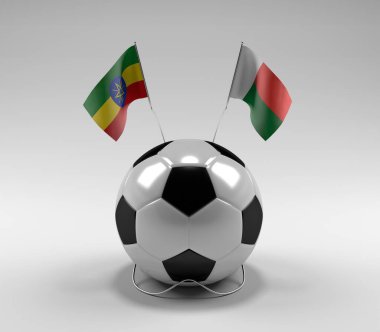 Etiyopya - Madagaskar Futbol Bayrakları, Beyaz Arkaplan - 3D Render