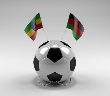 Etiyopya - Malawi Futbol Bayrakları, Beyaz Arkaplan - 3D Render
