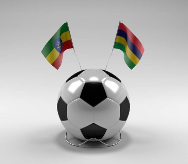 Etiyopya - Mauritius Futbol Bayrakları, Beyaz Arkaplan - 3D Render