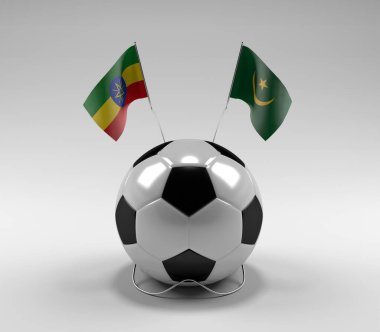 Etiyopya - Moritanya Futbol Bayrakları, Beyaz Arkaplan - 3D Render