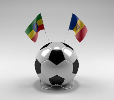 Etiyopya - Moldova Futbol Bayrakları, Beyaz Arkaplan - 3D Render