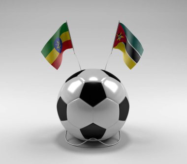 Etiyopya - Mozambik Futbol Bayrakları, Beyaz Arkaplan - 3D Render