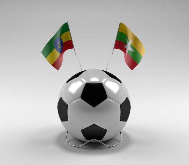 Etiyopya - Myanmar Futbol Bayrakları, Beyaz Arkaplan - 3D Render