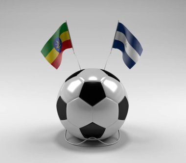 Etiyopya - Nikaragua Futbol Bayrakları, Beyaz Arkaplan - 3D Render