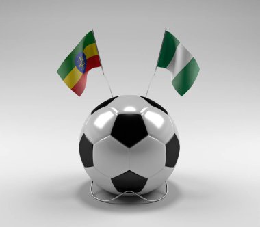 Etiyopya - Nijerya Futbol Bayrakları, Beyaz Arkaplan - 3D Render
