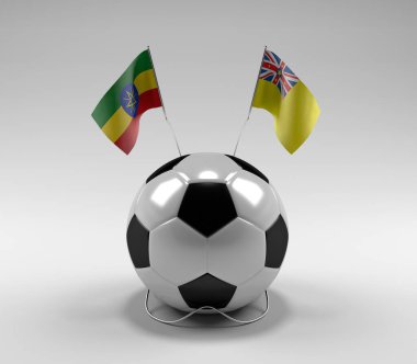 Etiyopya - Niue Futbol Bayrakları, Beyaz Arkaplan - 3D Render