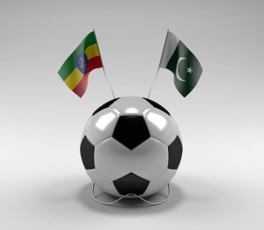 Etiyopya - Pakistan Futbol Bayrakları, Beyaz Arkaplan - 3D Render