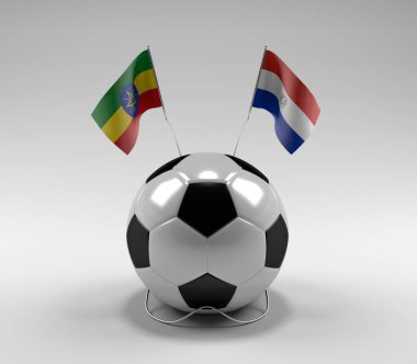 Etiyopya - Paraguay Futbol Bayrakları, Beyaz Arkaplan - 3D Render