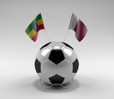 Etiyopya - Katar Futbol Bayrakları, Beyaz Arkaplan - 3D Render