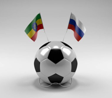 Etiyopya - Rusya Futbol Bayrakları, Beyaz Arkaplan - 3D Render