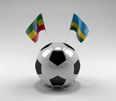 Etiyopya - Ruanda Futbol Bayrakları, Beyaz Arkaplan - 3B Render