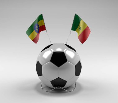 Etiyopya - Senegal Futbol Bayrakları, Beyaz Arkaplan - 3B Render